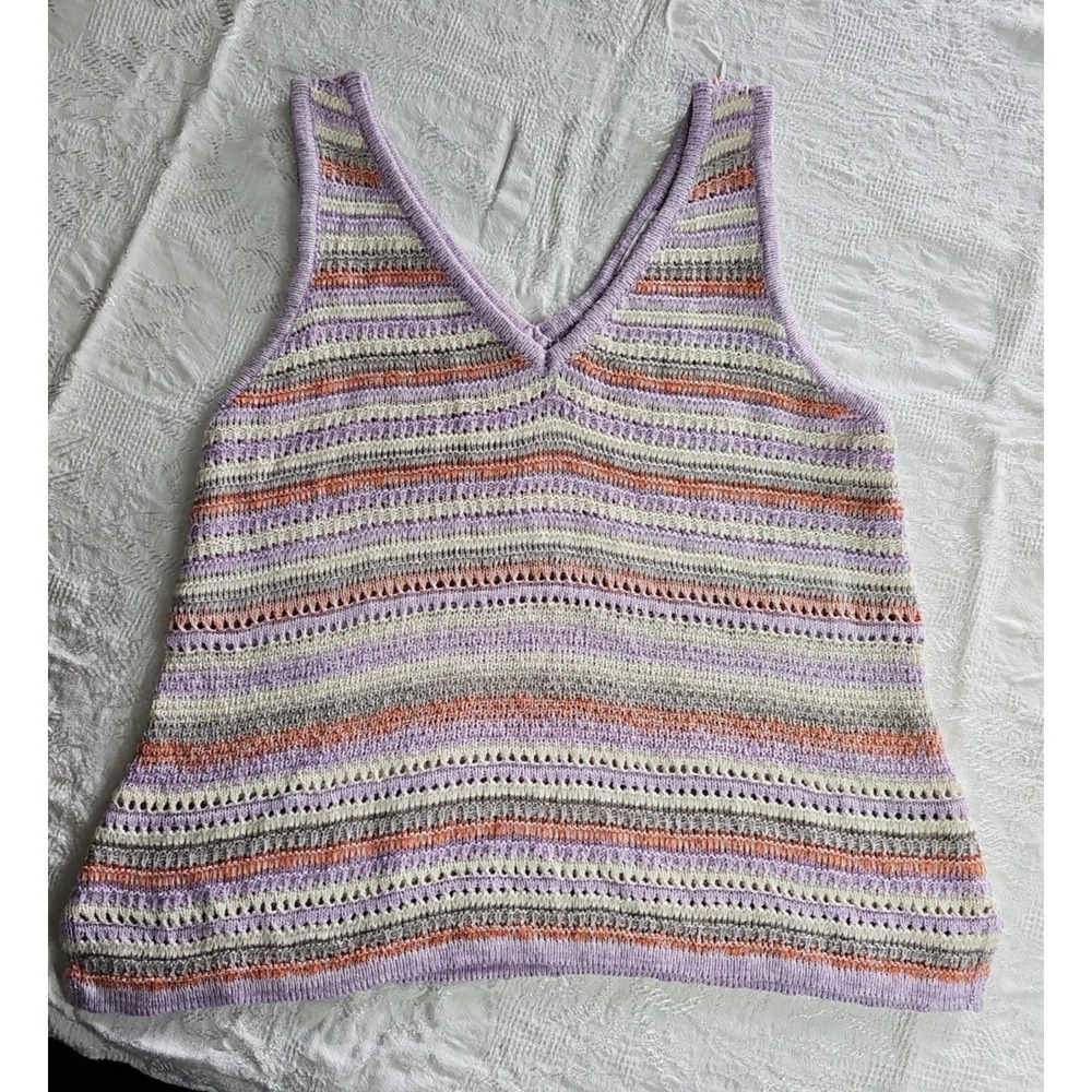 Cloud Chaser Womens Striped Knit Sweater Vest Pastel Sleeveless Top L V-Neck